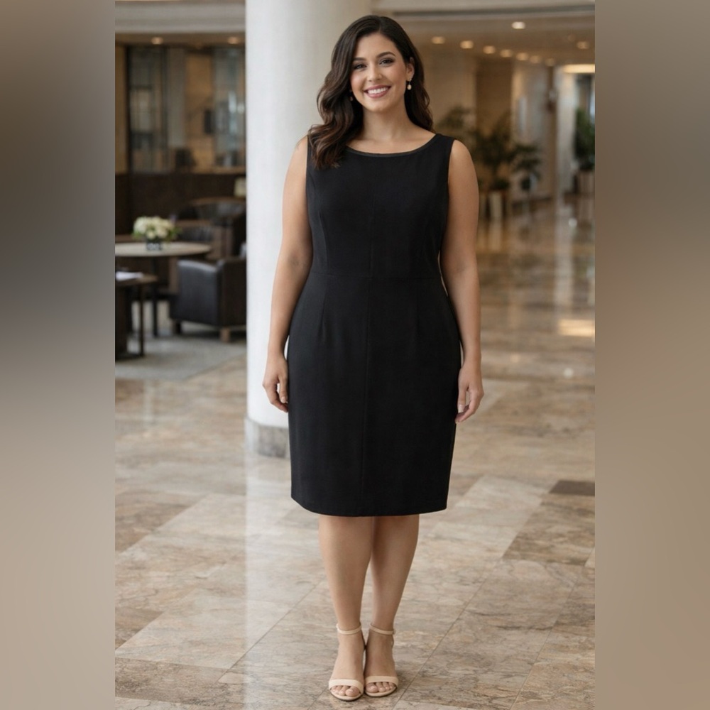Talbots Woman Black Stretch Sheath Dress 14W 14 W Washable